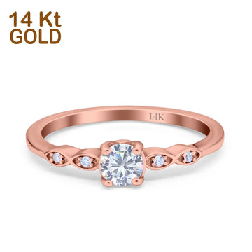 14K Rose Gold Petite Dainty Round Bridal Simulated CZ Wedding Engagement Ring Size 7